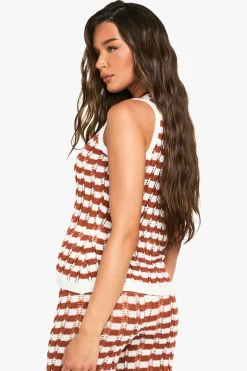 boohoo Gilet rayé en crochet tricoté<Femme Pulls Et Gilets|Toutes Les Mailles
