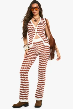 boohoo Gilet rayé en crochet tricoté<Femme Pulls Et Gilets|Toutes Les Mailles