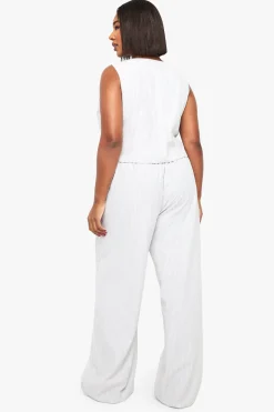GILET À RAYURES PLUS ET PANTALON À JAMBE LARGES COORDONNÉ
