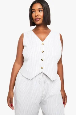 GILET À RAYURES PLUS ET PANTALON À JAMBE LARGES COORDONNÉ