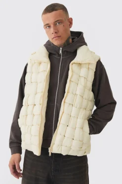 Gilet rembourré à tissage manuel, coupe boxy pour grands, en pierre