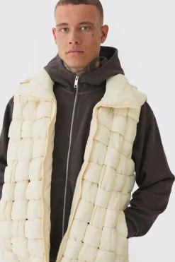 Gilet rembourré à tissage manuel, coupe boxy pour grands, en pierre