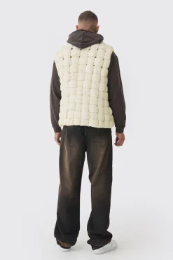 Gilet rembourré à tissage manuel, coupe boxy pour grands, en pierre