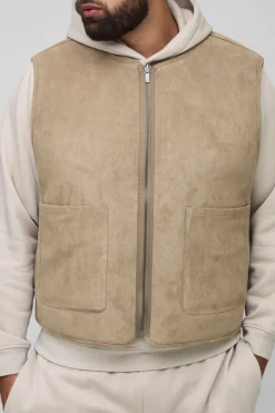 Gilet réversible Plus Boxy à la coupe surdimensionnée en synthétique et suède