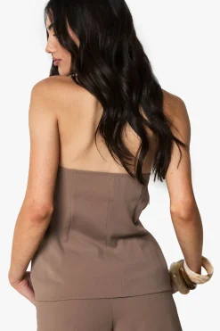 Gilet Sans Manches Ajusté À Col Halter Tissé