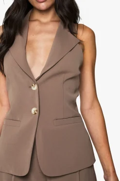 Gilet Sans Manches Ajusté À Col Halter Tissé