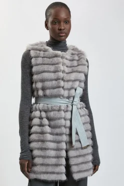KarenMillen Gilet Sans Manches Ceinturé À Panneaux De Synthétique Liserée<Femme Manteaux Et Vestes D’Automne|Vestes & Manteaux