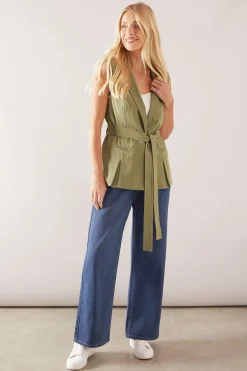 Gilet Sans Manches Ceinturé Petite Taille