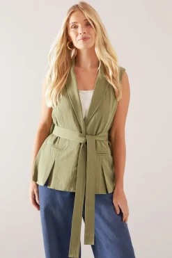 Gilet Sans Manches Ceinturé Petite Taille