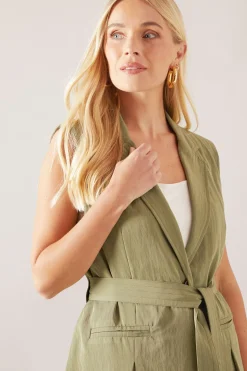 Gilet Sans Manches Ceinturé Petite Taille