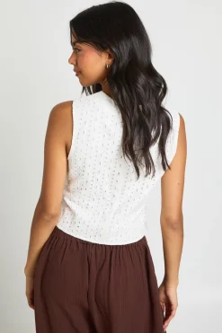 Gilet Sans Manches Col V Broderie Anglaise