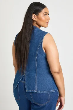 boohoo Gilet Sans Manches En Jean Avec Boutonnage Grande Taille<Femme Denim|Denim