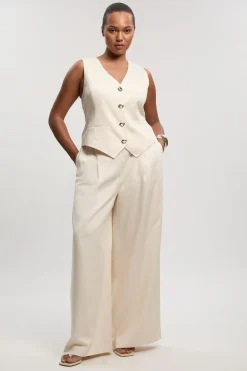 Gilet Sans Manches En Lin Ajusté Grande Taille Avec Détail Corset Au Dos