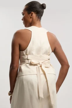 Gilet Sans Manches En Lin Ajusté Grande Taille Avec Détail Corset Au Dos