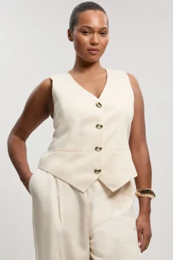 Gilet Sans Manches En Lin Ajusté Grande Taille Avec Détail Corset Au Dos