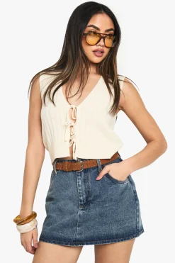 boohoo Gilet Sans Manches En Maille Avec Détail De Lacets<Femme Pulls Et Gilets|Toutes Les Mailles