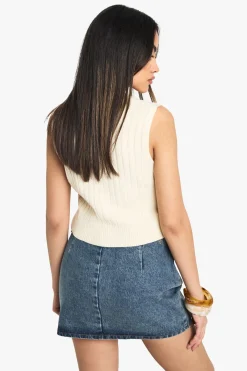 boohoo Gilet Sans Manches En Maille Avec Détail De Lacets<Femme Pulls Et Gilets|Toutes Les Mailles