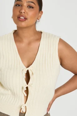 Gilet Sans Manches Grande Taille En Maille Avec Détail De Liens À Nouer