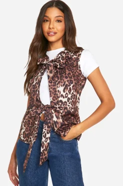 Gilet sans manches à nouer imprimé léopard