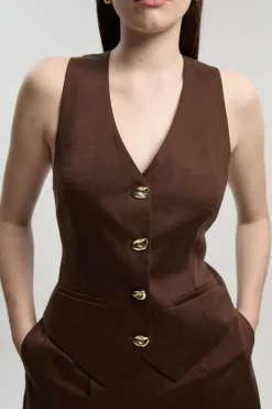 KarenMillen Gilet Sans Manches Petite Taille Ajusté En Lin Avec Détail Dos Corset<Femme Tailleurs|Ensembles