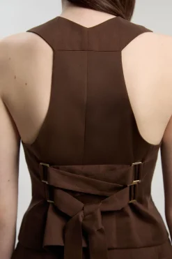 KarenMillen Gilet Sans Manches Petite Taille Ajusté En Lin Avec Détail Dos Corset<Femme Tailleurs|Ensembles