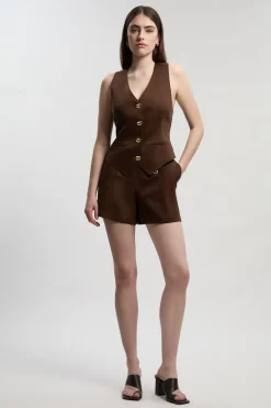 KarenMillen Gilet Sans Manches Petite Taille Ajusté En Lin Avec Détail Dos Corset<Femme Tailleurs|Ensembles