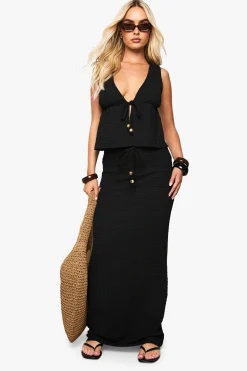 boohoo Gilet Sans Manches Texturé Perlé À Nouer Devant<Femme Tailleurs|Tops
