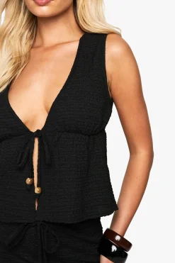 boohoo Gilet Sans Manches Texturé Perlé À Nouer Devant<Femme Tailleurs|Tops