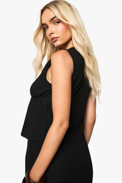 boohoo Gilet Sans Manches Texturé Perlé À Nouer Devant<Femme Tailleurs|Tops