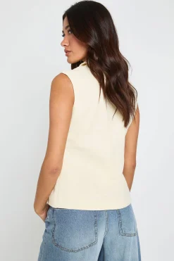 boohoo Gilet Sans Manches À Un Bouton Aspect Lin<Femme Tailleurs|Tops