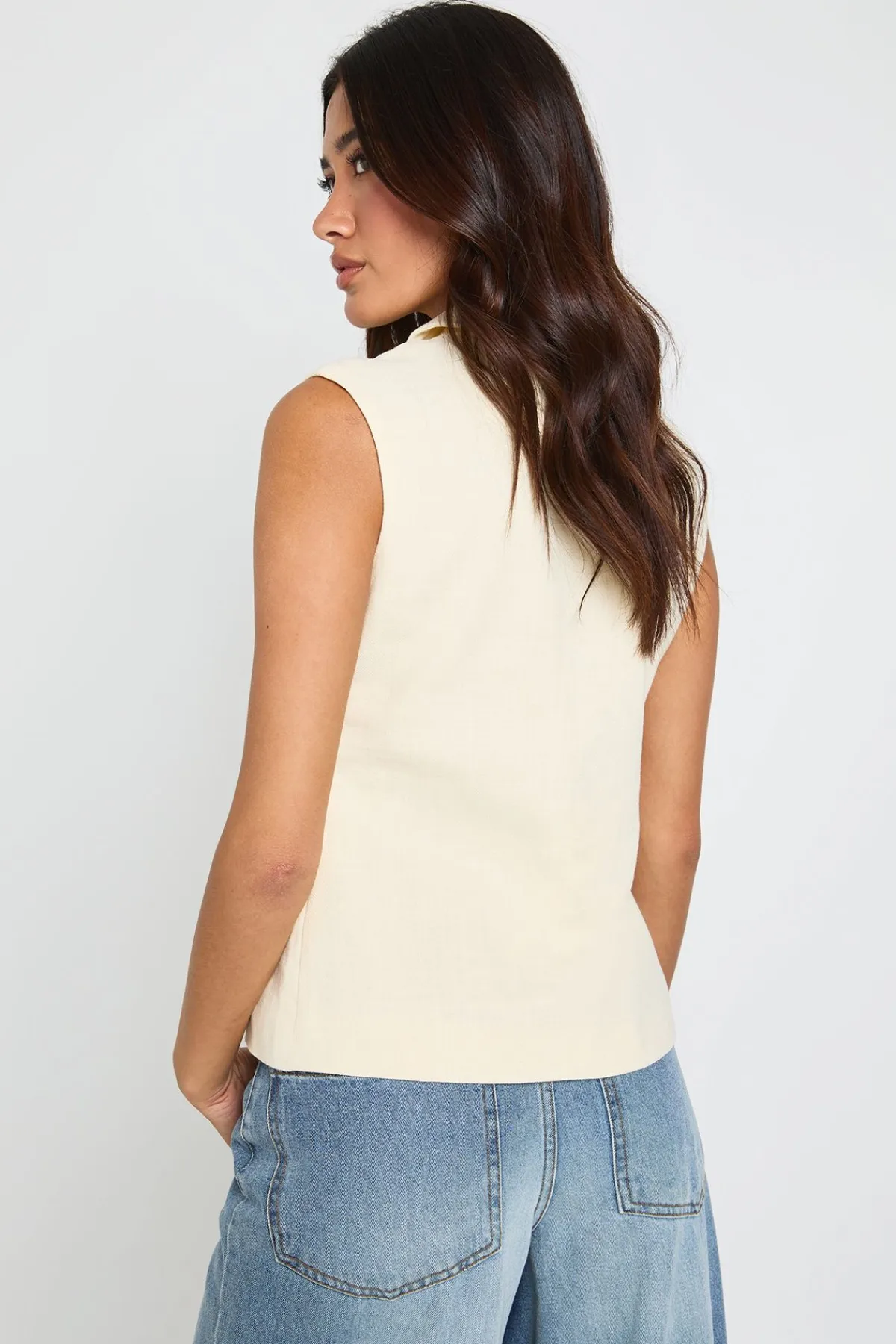 boohoo Gilet Sans Manches À Un Bouton Aspect Lin<Femme Tailleurs|Tops