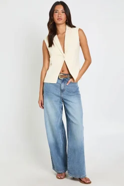 boohoo Gilet Sans Manches À Un Bouton Aspect Lin<Femme Tailleurs|Tops