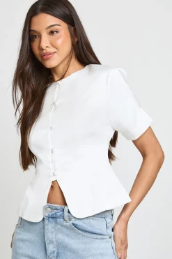boohoo Gilet Satiné À Manches Bouffantes Et Boutonnage Devant<Femme Tailleurs|Tons Neutres