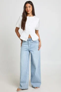 boohoo Gilet Satiné À Manches Bouffantes Et Boutonnage Devant<Femme Tailleurs|Tons Neutres