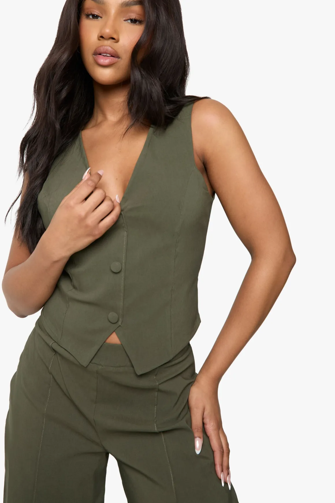Gilet super stretch et pantalon droit à jambe droite avec couture avant