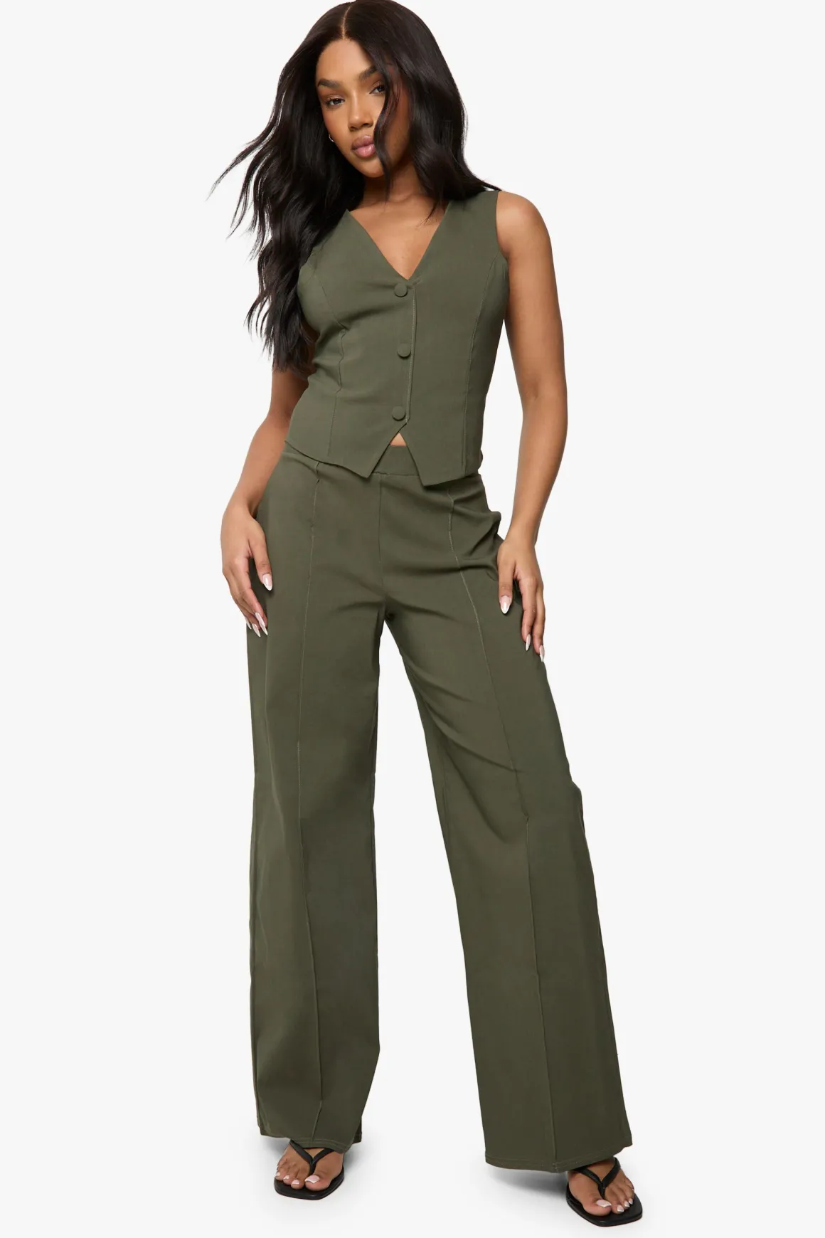 Gilet super stretch et pantalon droit à jambe droite avec couture avant