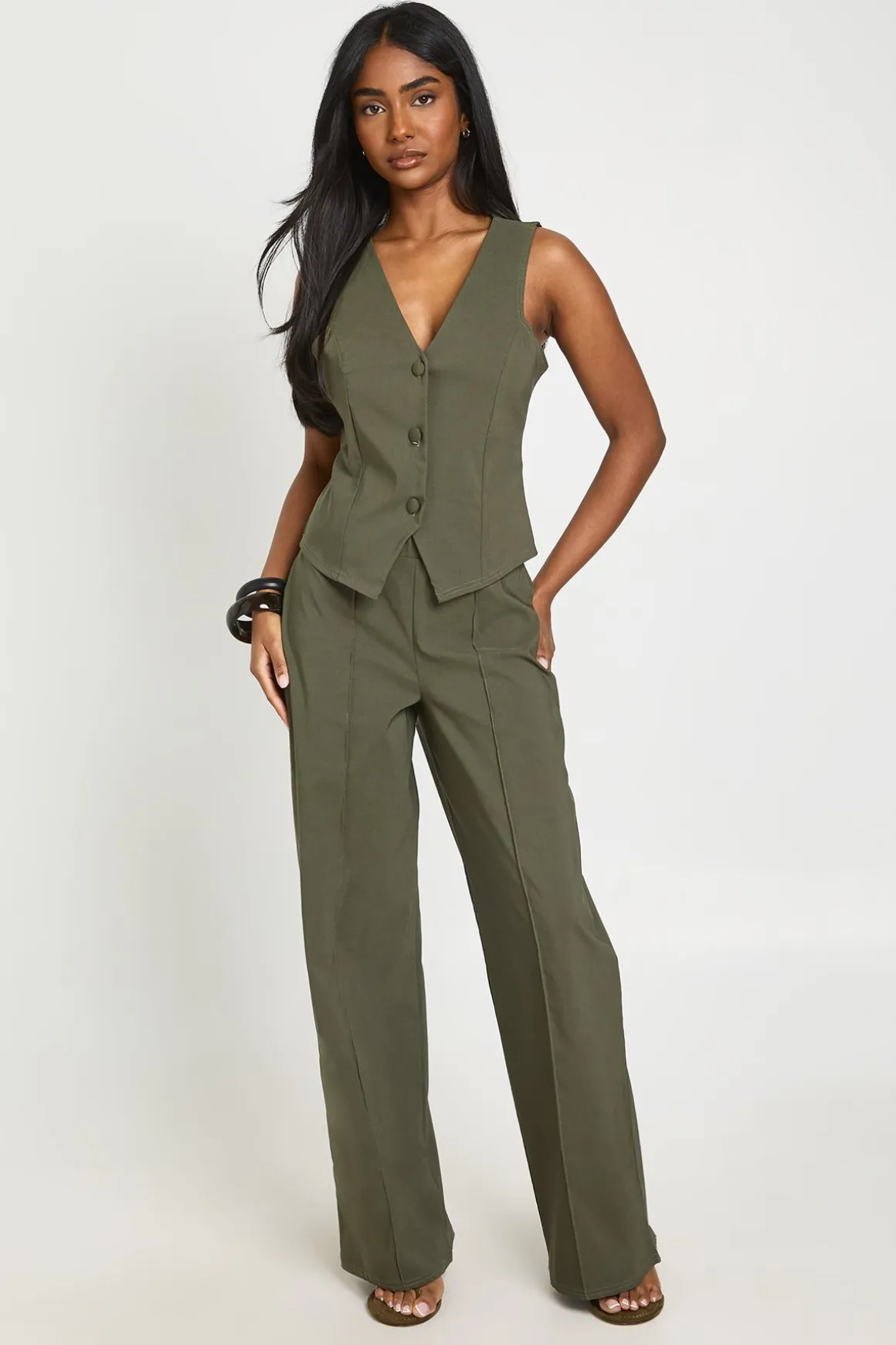 Gilet Super Stretch & Pantalon Droit À Coutures Frontales