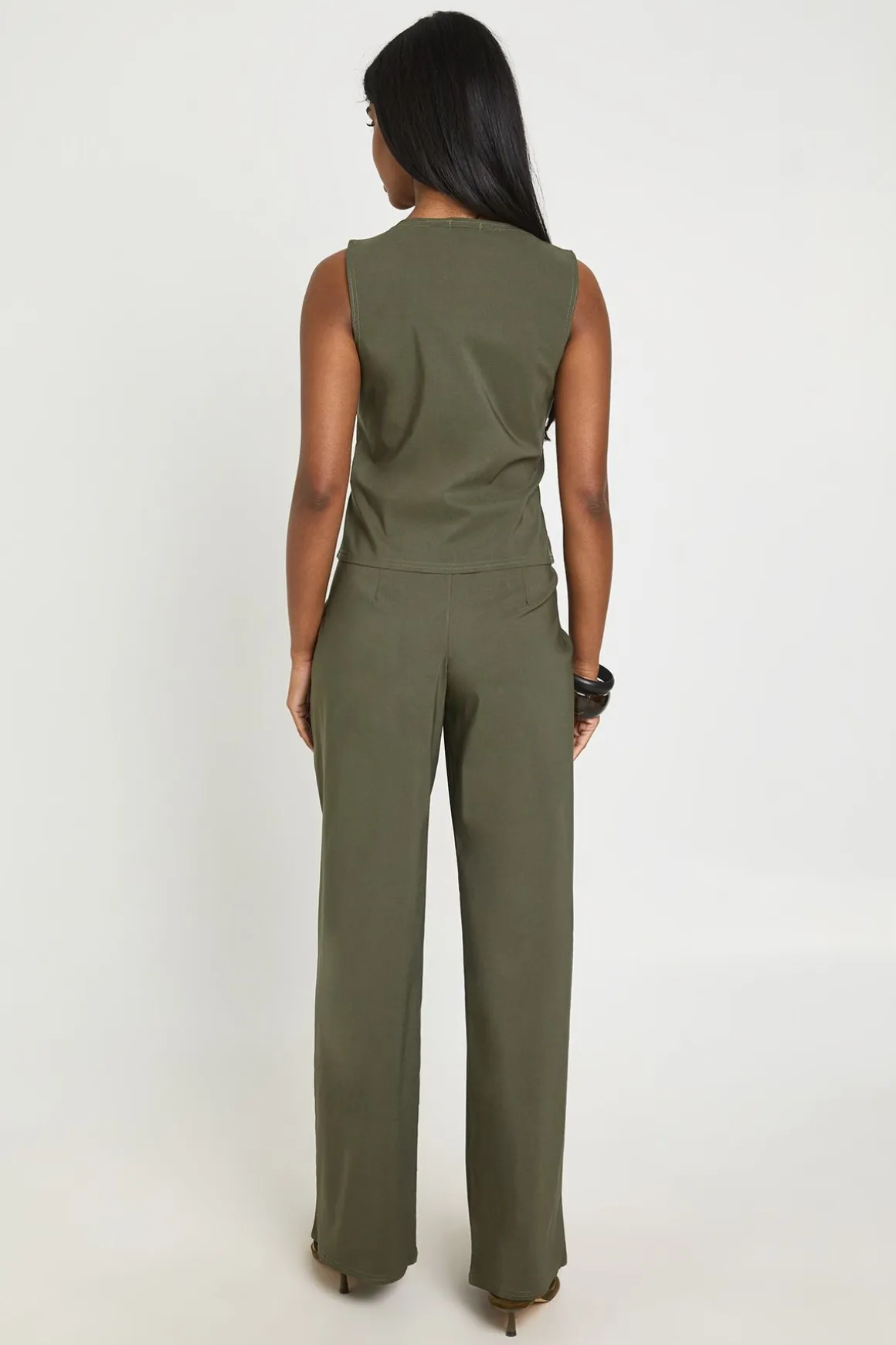 Gilet Super Stretch & Pantalon Droit À Coutures Frontales