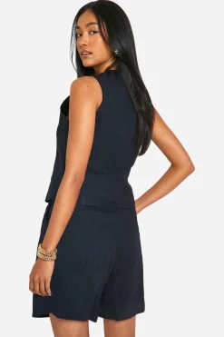 boohoo Gilet Tailleur Aspect Lin Avec Détails De Coutures<Femme Tailleurs|Tops