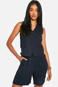 boohoo Gilet Tailleur Aspect Lin Avec Détails De Coutures<Femme Tailleurs|Tops