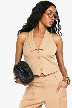 Gilet Tailleur à Encolure Halter et Col