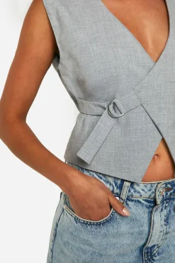 boohoo Gilet tissé asymétrique noué sur le côté<Femme Tailleurs|Tops