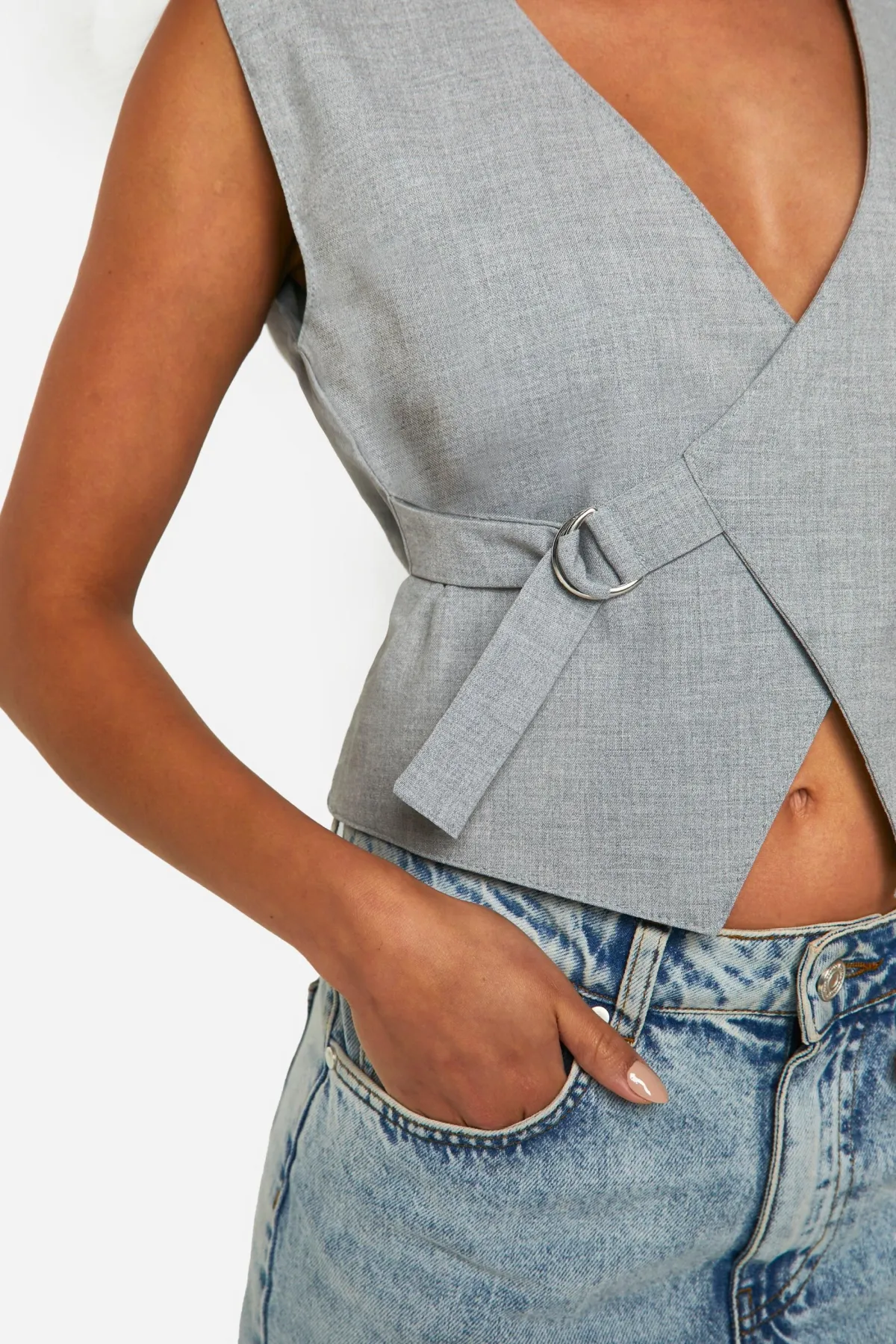 boohoo Gilet tissé asymétrique noué sur le côté<Femme Tailleurs|Tops
