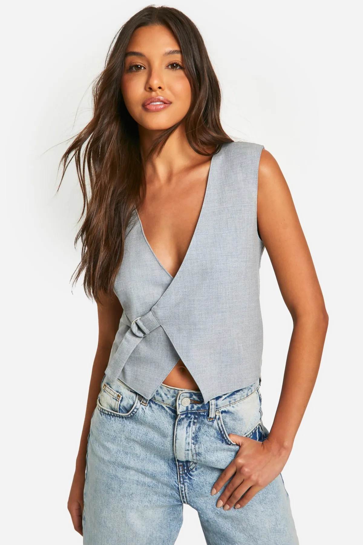 boohoo Gilet tissé asymétrique noué sur le côté<Femme Tailleurs|Tops