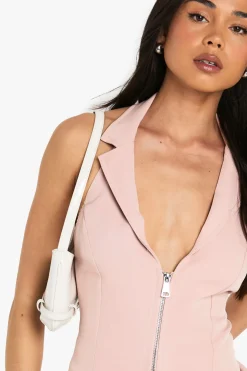 Gilet tissé à encolure halter avec fermeture éclair sur le devant