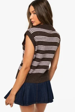 boohoo Gilet tricoté à col, encolure en V et fines rayures<Femme Looks Chocolat|Pulls Et Gilets