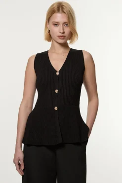 KarenMillen Gilet tricoté en coton côtelé<Femme Tailleurs|Tops D’Automne
