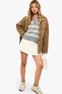 boohoo Gilet tricoté à fines rayures avec col et encolure en V<Femme Pulls Et Gilets|Toutes Les Mailles