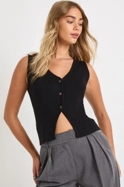 boohoo Gilet tricoté haut de gamme à côtes épaisses et ourlet en V<Femme Pulls Et Gilets|Toutes Les Mailles