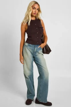 Gilet tricoté premium à côtes épaisses et détails de poche